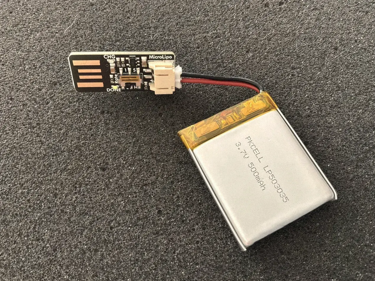 A small rechargeable battery and its USB charger