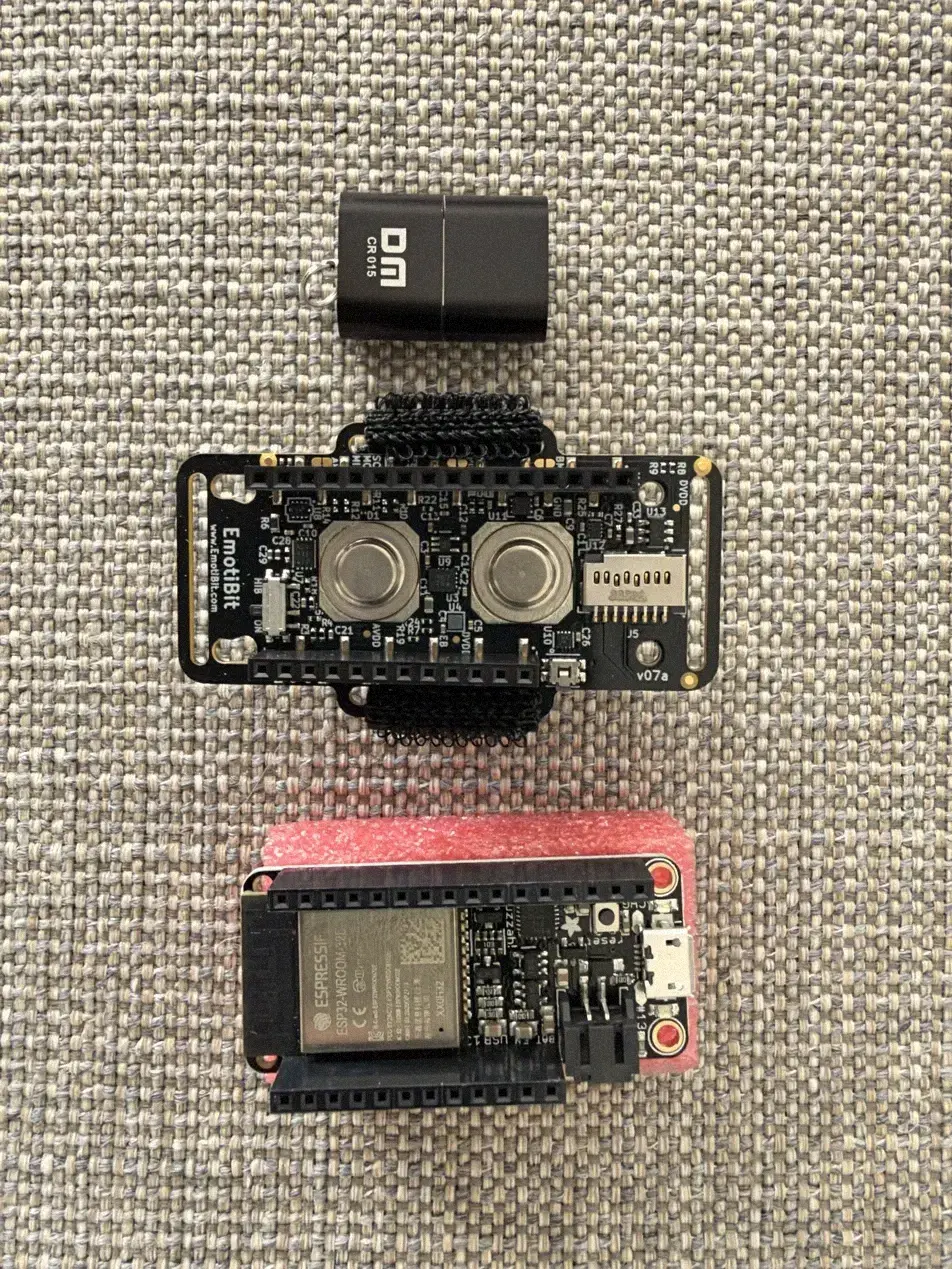 The EmotiBit sensor board with its microcontroller and card reader