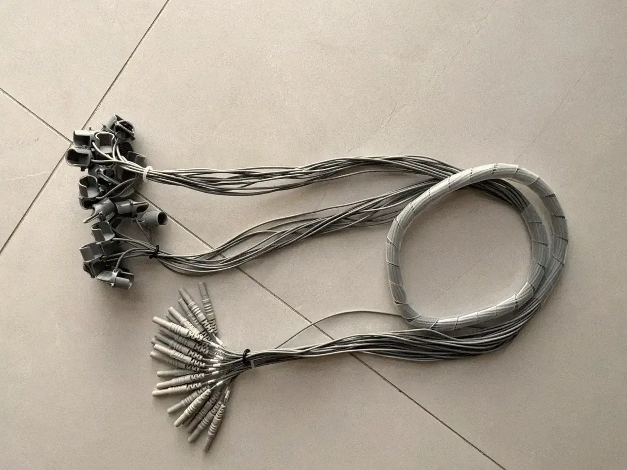 A looped bundle of grey electrode lead wires